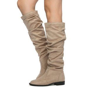 Womens Knee High Slouchy Low Heel Boots NEW